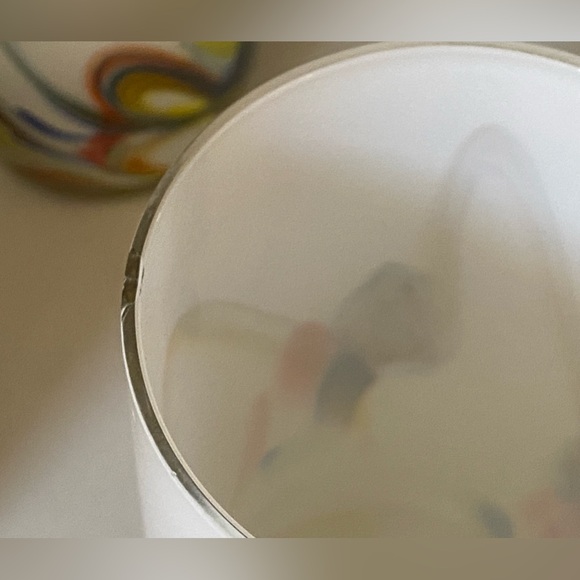 Set 4 1960s Dalian Snowflake Cased Glass White Multi Color Swirl Ribbon Tumblers - Picture 11 of 12